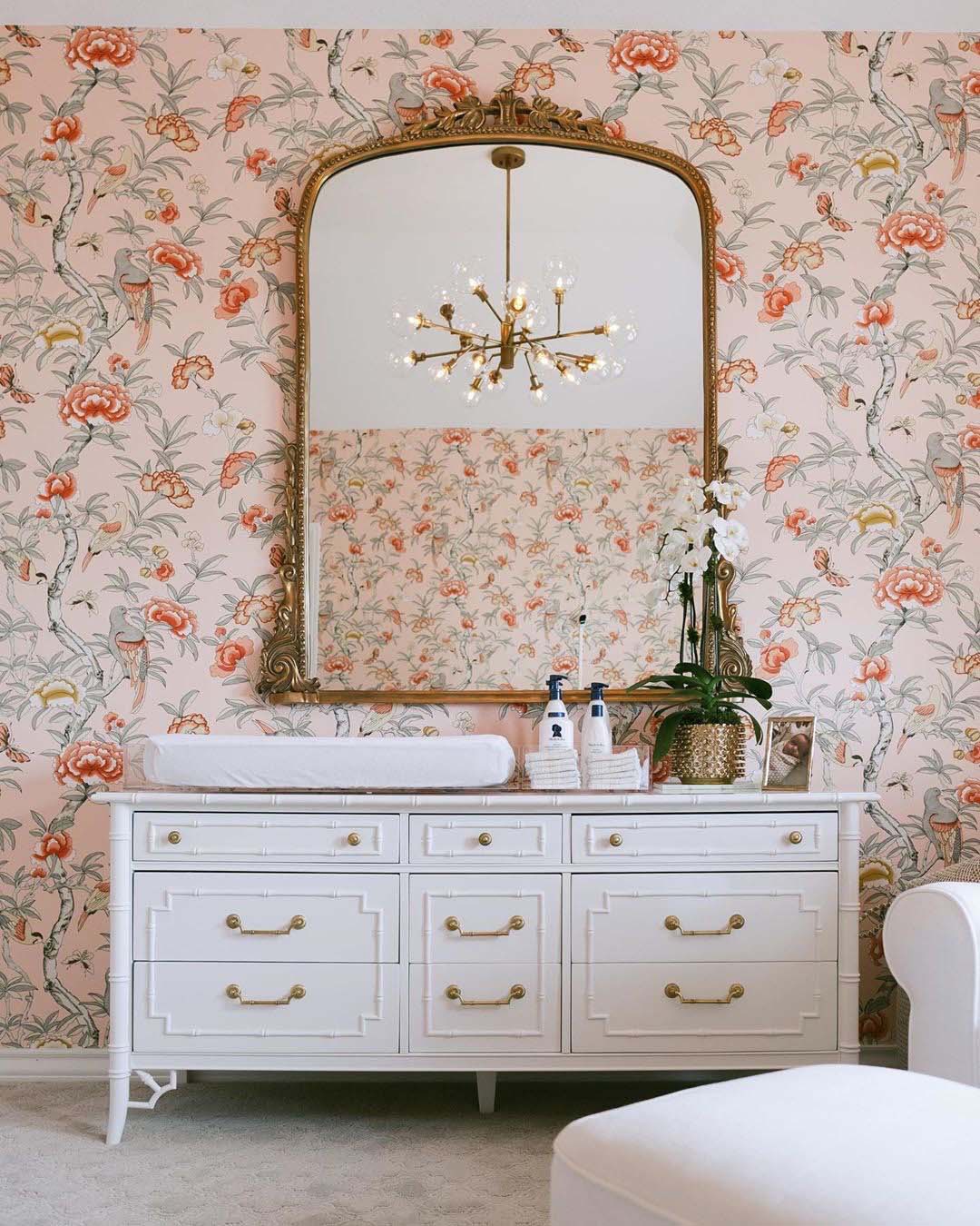 Pink nursery wallpaper, a la Gracie or DeGournay, Paper Moon Painting installer