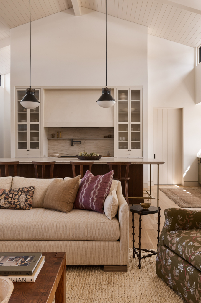 Great room kitchen and living room painted in Sherwin Williams "Alabaster".