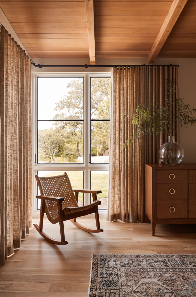 Guest bedroom in soft warm tones.