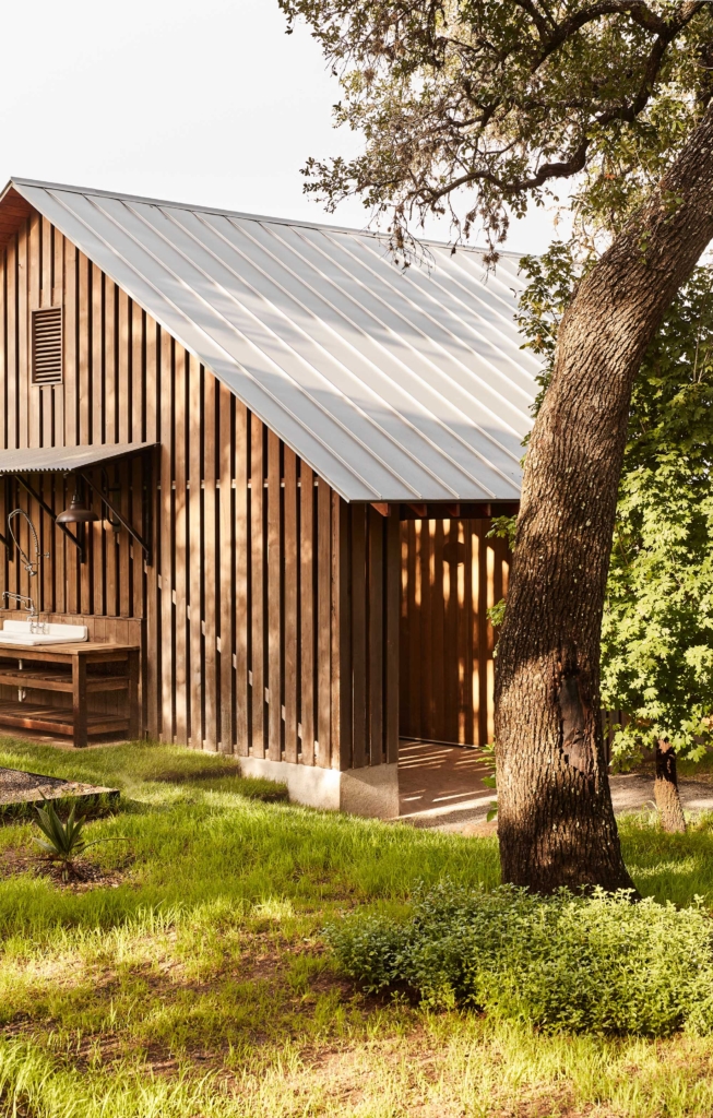 A Hill Country casita exterior featuring lifetime-stained wood.