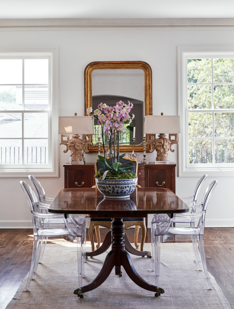 Sherwin Williams "Pure White" is the perfect clean backdrop for this Alamo Heights dining room.