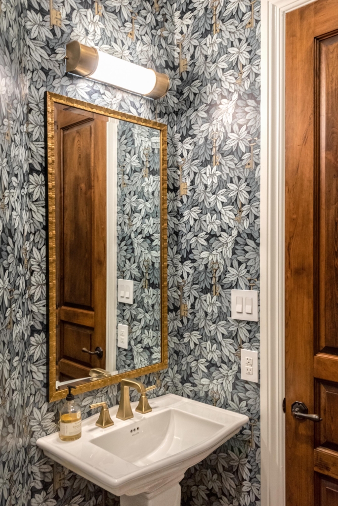 Verdure wallpaper installation envelopes this powder bath.