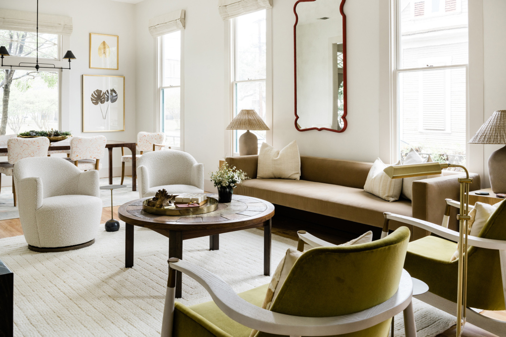 This updated Victorian living room is a timeless blend of historic charm and modern sophistication.