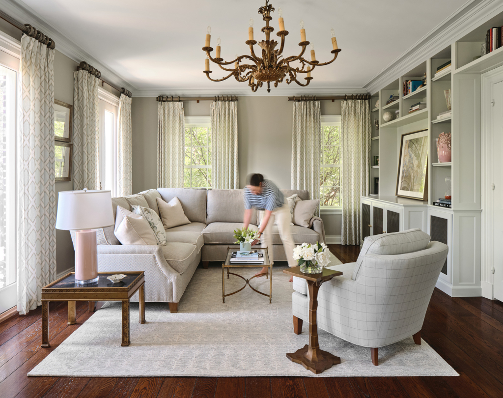 Family room sitting area with designer Maria Beck pulling it all together.