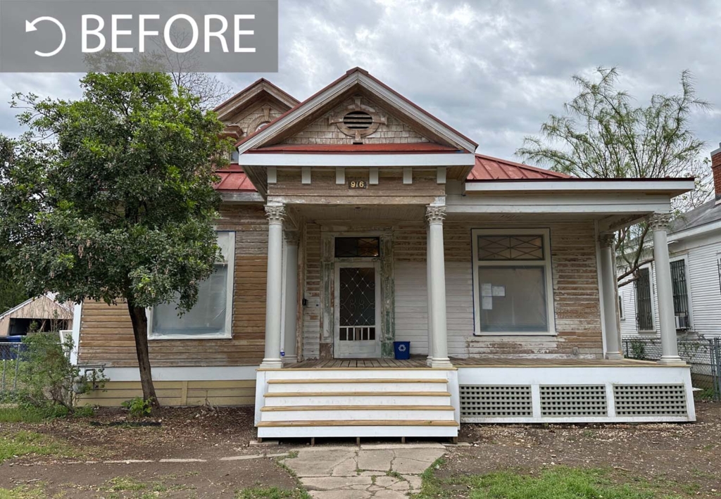 The "Before" photo, showing the extent of the exterior renovation.