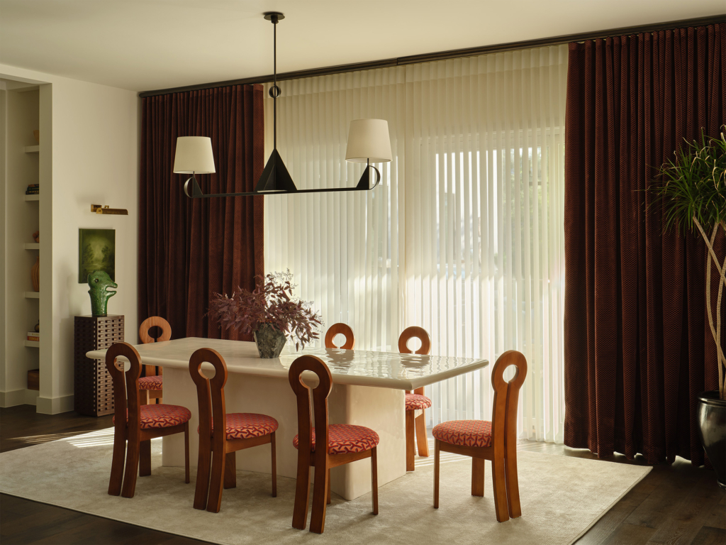 Mid-mod-inspired dining room from the House Beautiful Whole Home 2025 in Austin, designed by Kim Lewis.