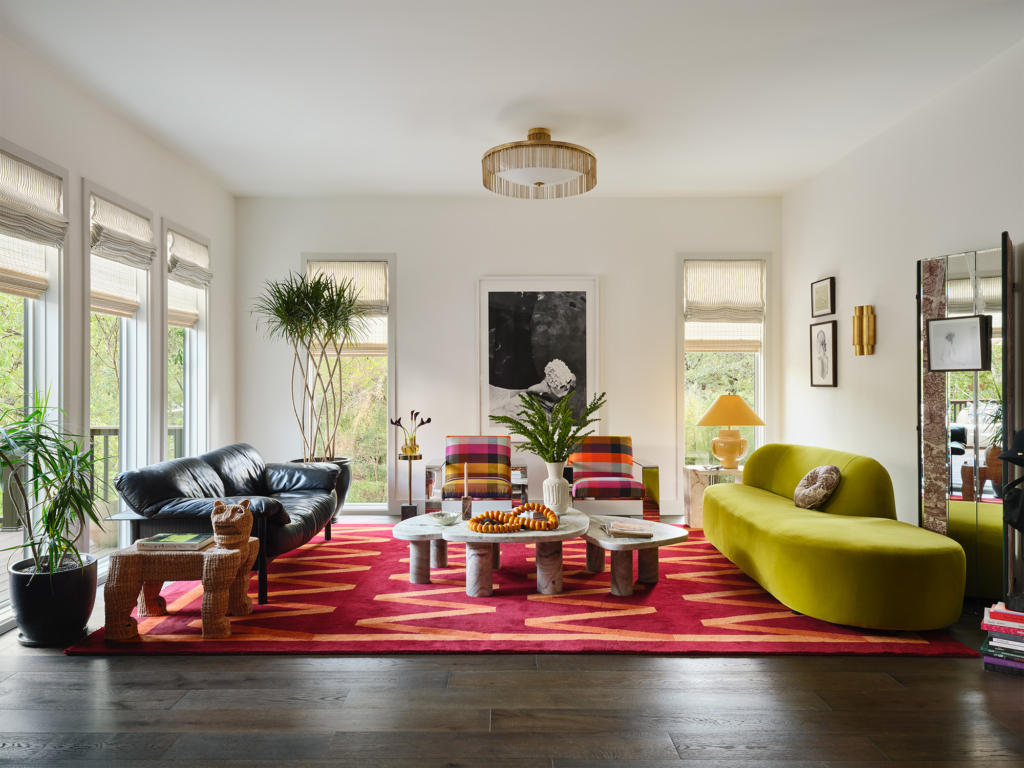 Living room with fun mid-mod vibes from the House Beautiful Whole Home 2025 in Austin, designed by Kim Lewis.